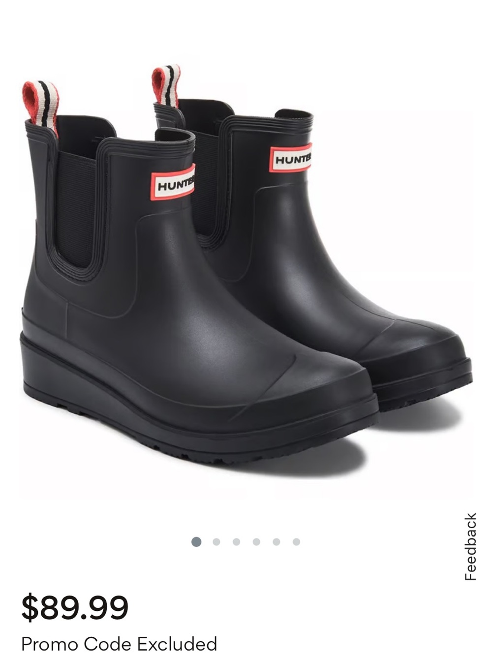 Hunter Kids Black Chelsea Rain Boots with Red Accents
